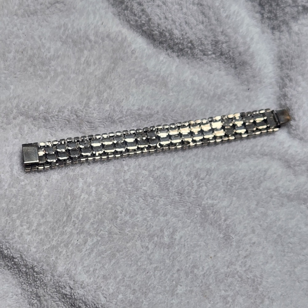Vintage Four Row Clear Rhinestone Silver Tone Bracelet Formal Bridal Statement - Picture 9 of 13